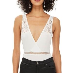 Topshop White Lace Plunge Bodysuit